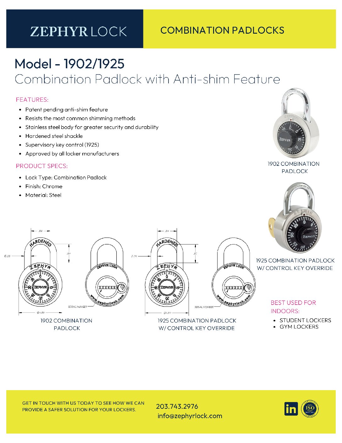 Zephyr 1925 Key Controlled Combination Padlock - Robinson